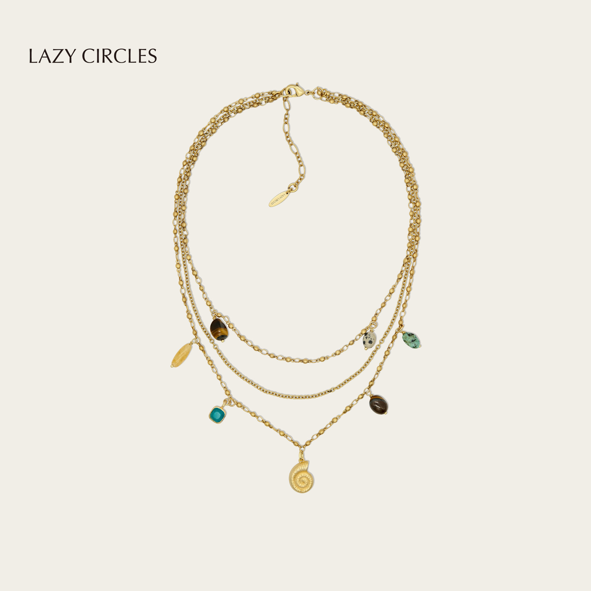 LAZY CIRCLES层叠宝石海螺项链女精致天然石吊坠复古金叠戴度假风