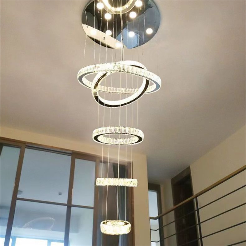loft中空楼梯圆环水晶吊灯