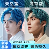 冰蓝色琥珀蓝湖泊蓝色男士 专用蓝色植物染发剂自己在家染新款 潮色