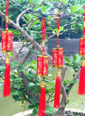 春节喜庆红丝线印花小双炮挂件