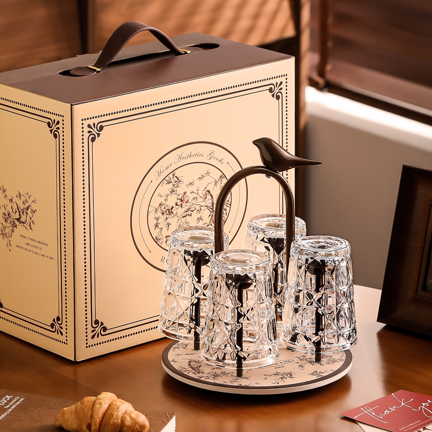 鹊跃枝头杯子套装高档礼盒装待客茶杯乔迁新居结婚陪嫁礼物玻璃杯,餐饮具,水具套装,淘宝优惠券,粉丝福利购,淘宝优惠卷