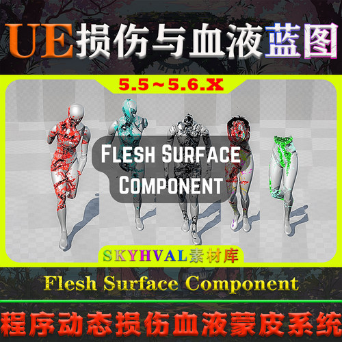 UE5.5-5.6虚幻蓝图Flesh Surface Component程序损伤血液蒙皮系统