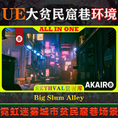 UE5虚幻5环境 霓虹迷雾贫民窟巷城市小巷建筑场景 Alley Big Slum