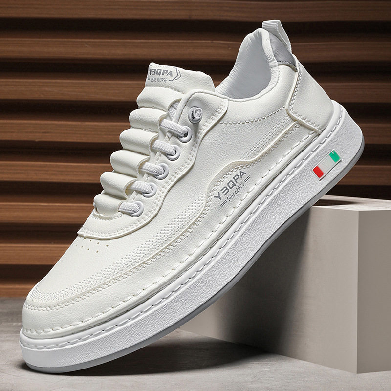 小白鞋男2026春季新款潮牌百搭一脚蹬运动青少年皮面休闲防滑板鞋