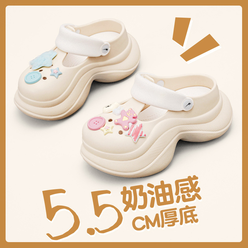 女鞋2025新款夏季洞洞鞋女百搭厚底软底增高拖鞋