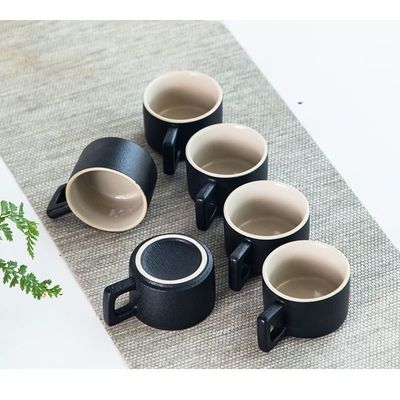 黑陶品茗杯带把手防烫陶瓷功夫茶具小茶杯家用主人个人杯茶碗单杯