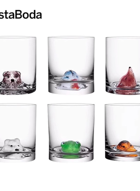 瑞典kosta boda动物水杯NEWFRIENDS水晶手工杯玻璃杯创意杯子礼物