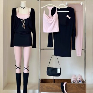 祖儿兔兔·大U领运动罩衫黑粉秋冬瑜伽服套装2601D3