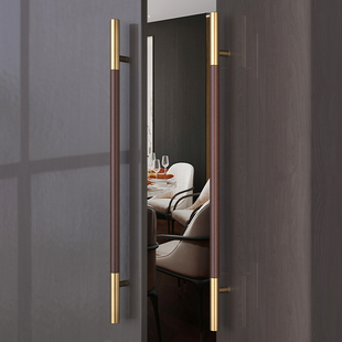 中式实木大门把手定制酒店会议室包间对开 不锈钢玻璃门拉手黑胡