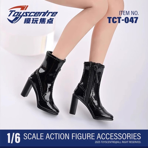 1/6 女兵人 TCT-047 空心皮鞋 短靴方头粗跟 黑色百搭高跟鞋 现货