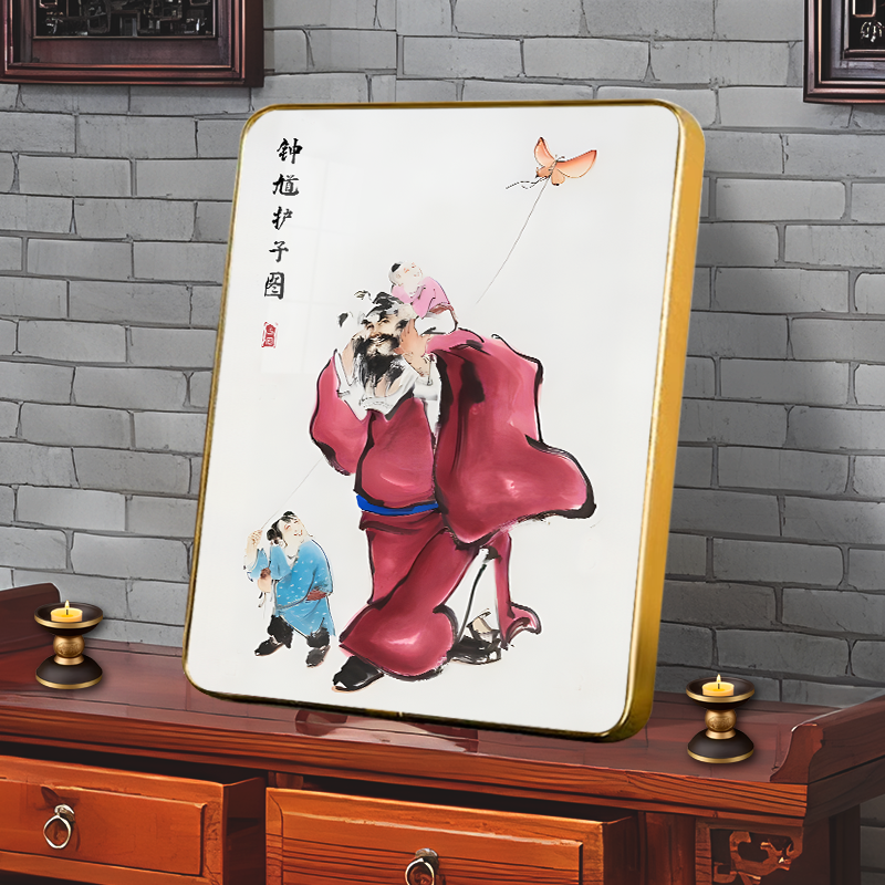 “钟馗护子图”相框摆画吉祥风水