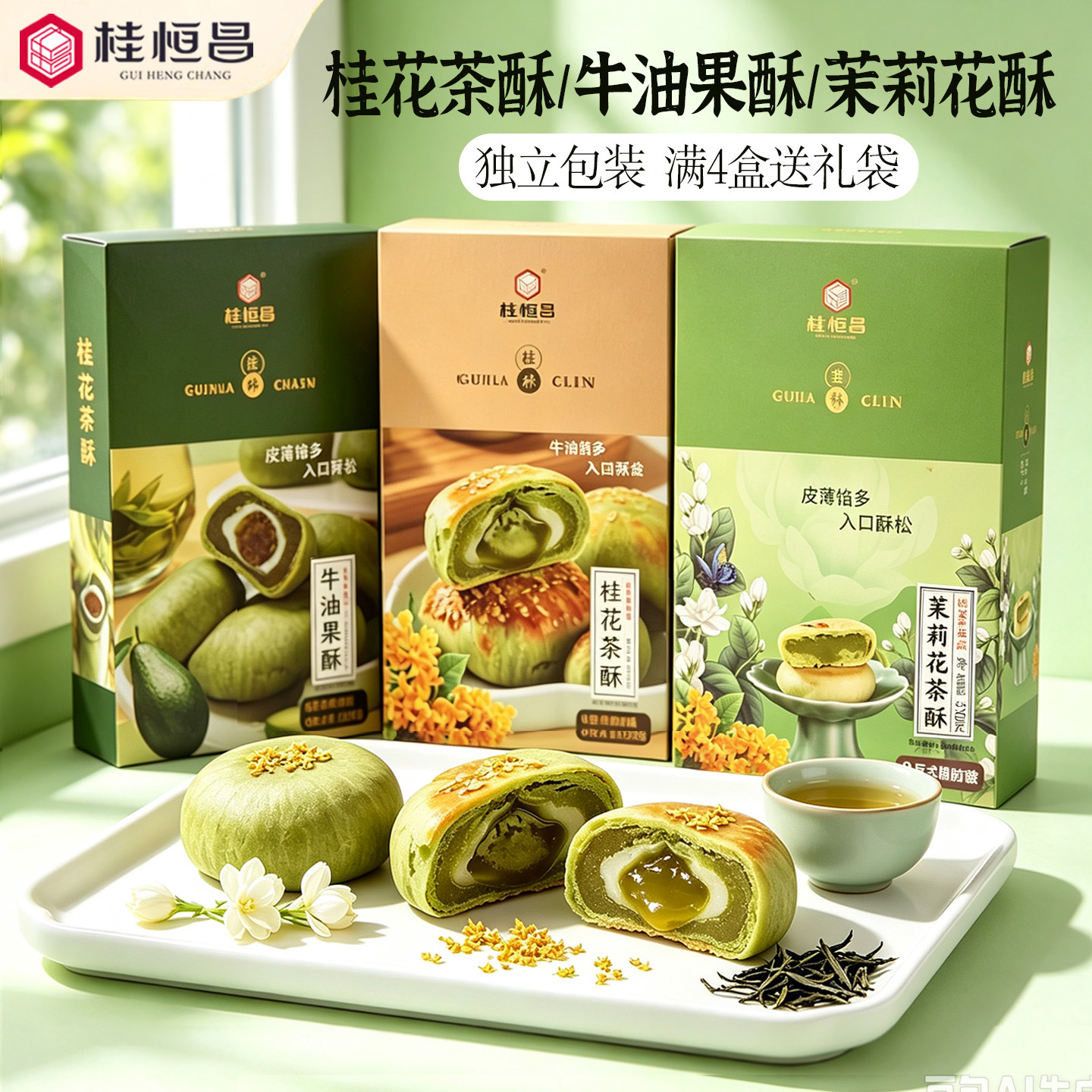 广西桂林特产桂花茶酥传统糕点茉莉花茶酥牛油果小吃阳朔伴手礼盒