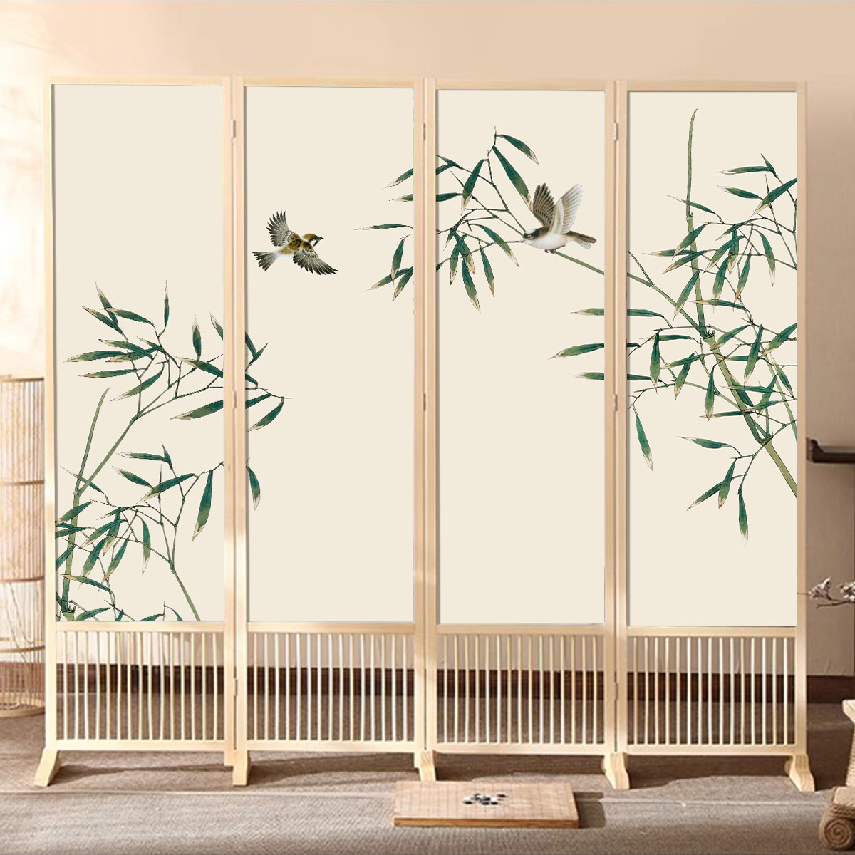中式屏风隔断客厅卧室遮挡家用竹子折屏茶室酒店折叠移动简约现代