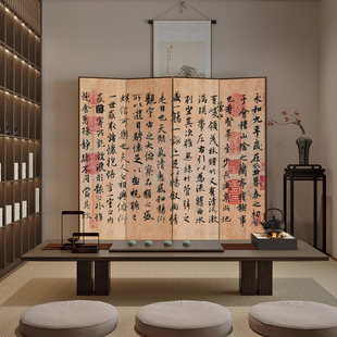 新款宋代美学中式实木书法文字折屏屏风酒店客厅书房遮挡专业定制