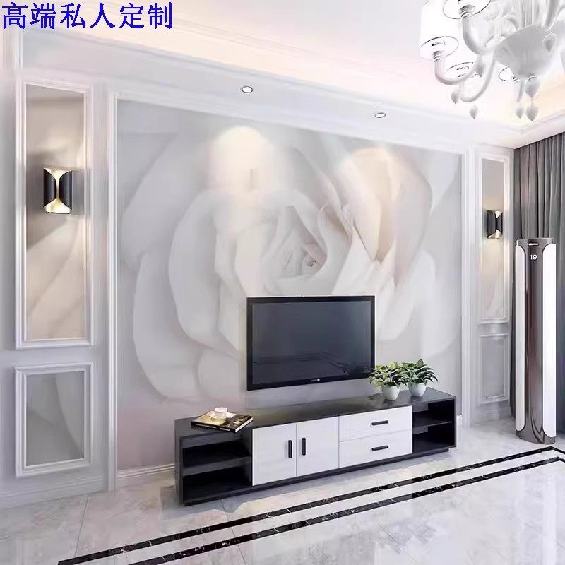 简约玫瑰花壁画客厅卧室床头电视背景墙壁纸花朵直播墙纸酒店墙布