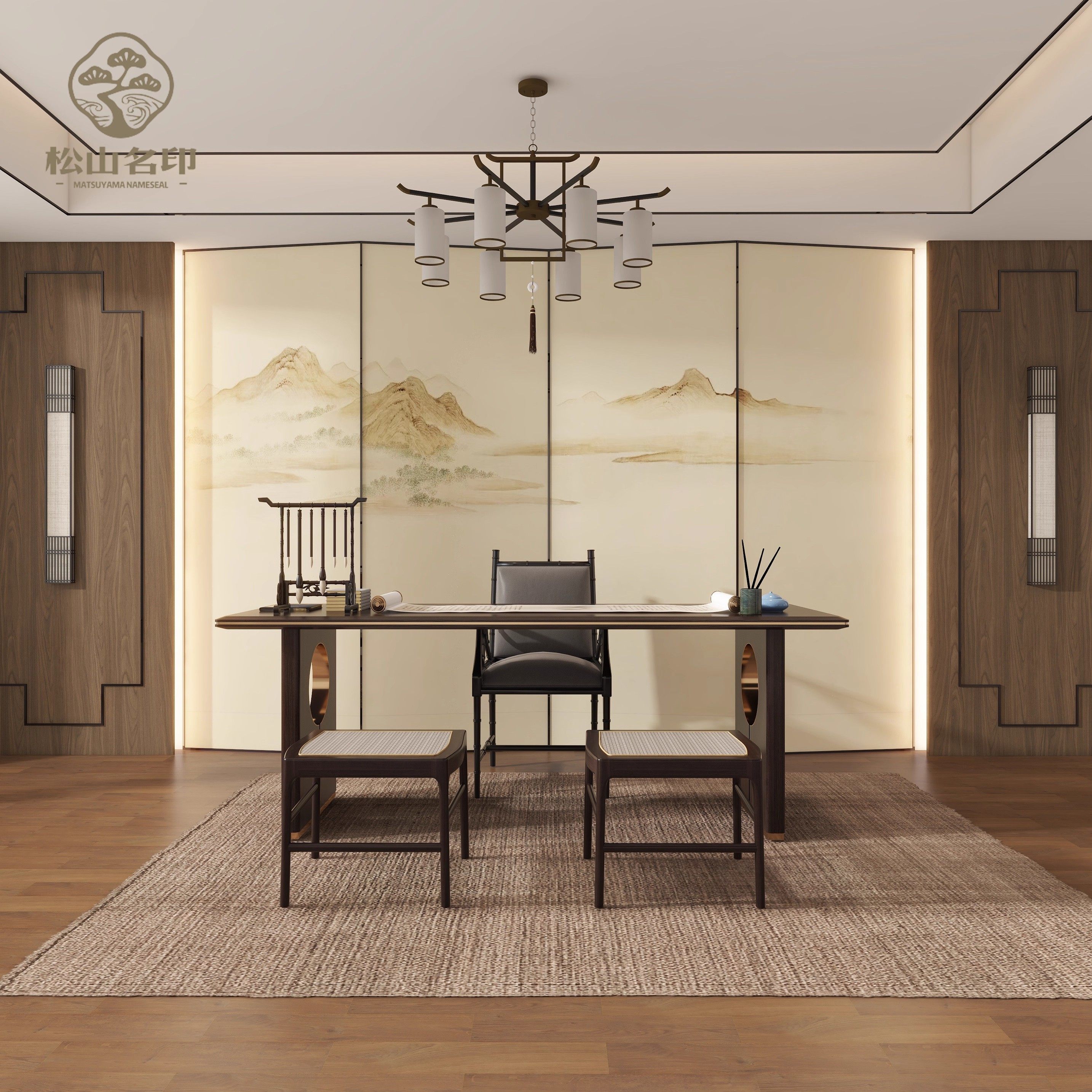 新中式湖光山色书房客厅背景墙壁纸酒店装饰大气装修山水壁布,家装主材,定制壁画,淘宝优惠券,粉丝福利购,淘宝优惠卷