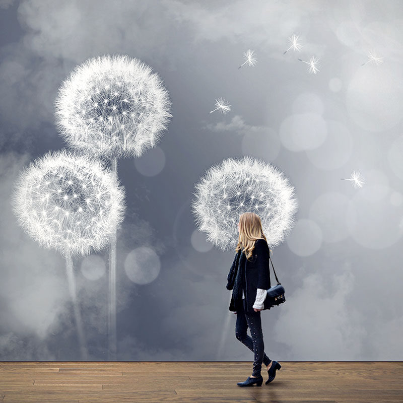 ins现代简约蒲公英网红壁纸壁布背景墙纸卧室北欧3d立体壁画