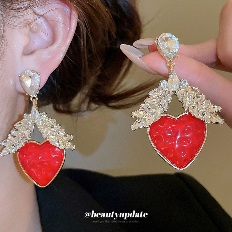 银针树脂镶钻麦穗爱心耳钉个性