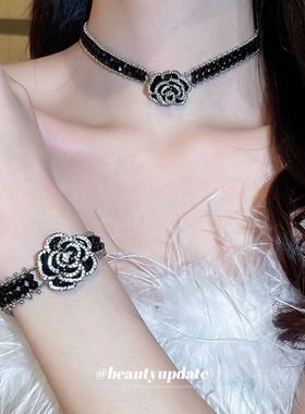 韩国镶钻滴油山茶花水晶项链