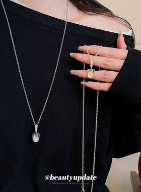 极简风锆石铲子吊坠项链个性时尚