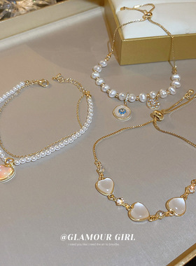 真金电镀猫眼石珍珠花朵爱