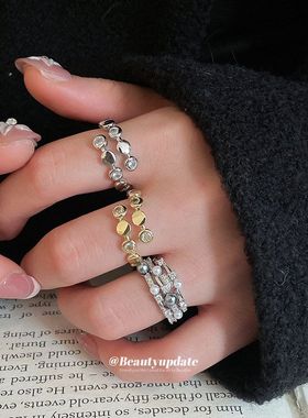 锆石三层珍珠开口戒指休闲简约