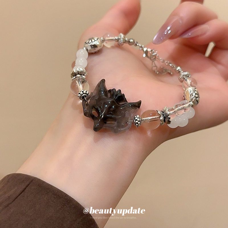 花朵树脂狐狸串珠吊坠水晶手链