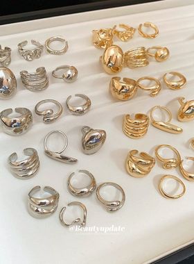 不规则光面豆豆开口戒指欧美ins