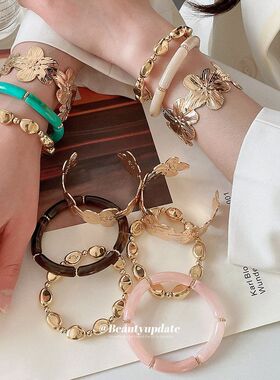 欧美礼物金属风几何花朵手镯套装