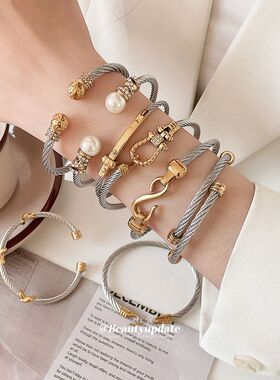 欧美礼物不锈钢螺纹手镯简约时尚