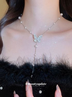 韩系ins蝴蝶珍珠项链精致优雅小