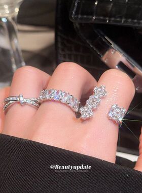 方糖锆石几何不规则戒指女个性