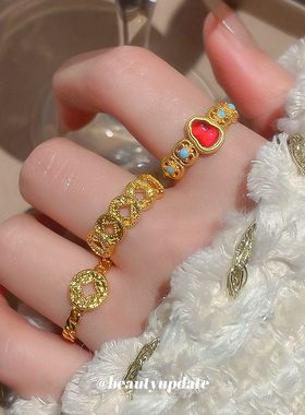 气质百搭铜钱葫芦开口戒指新中式