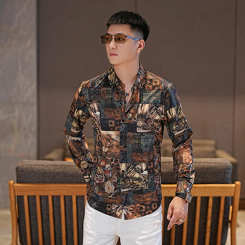 2025新款秋季高级感印花长袖衬衫