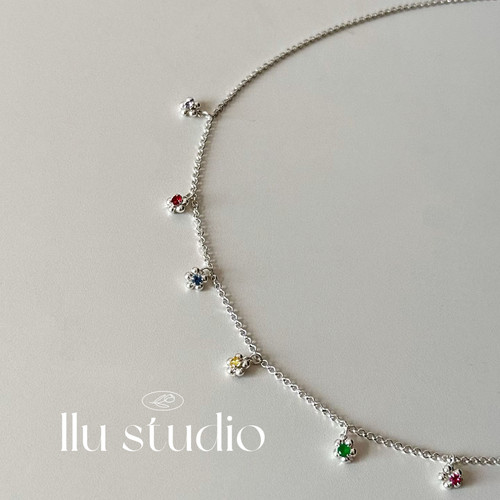 LLuStudio热情多巴胺彩钻吊坠S925银项链流光溢彩锁骨链