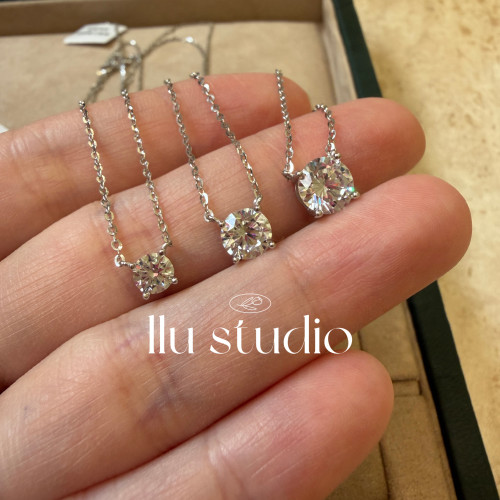 LLuStudio高定爆闪通体纯银鼻屎钻项链轻奢简约单钻锁骨链