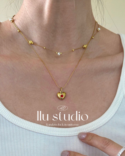 LLuStudio巴黎旧梦实心洋气金色爱心吊坠项链小众叠戴锁骨链子