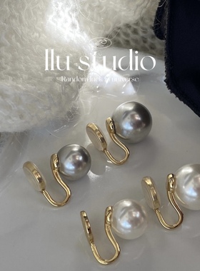 经典奥地利施华麻灰正圆珍珠耳夹高跟鞋白色银灰色质感耳坠耳环女