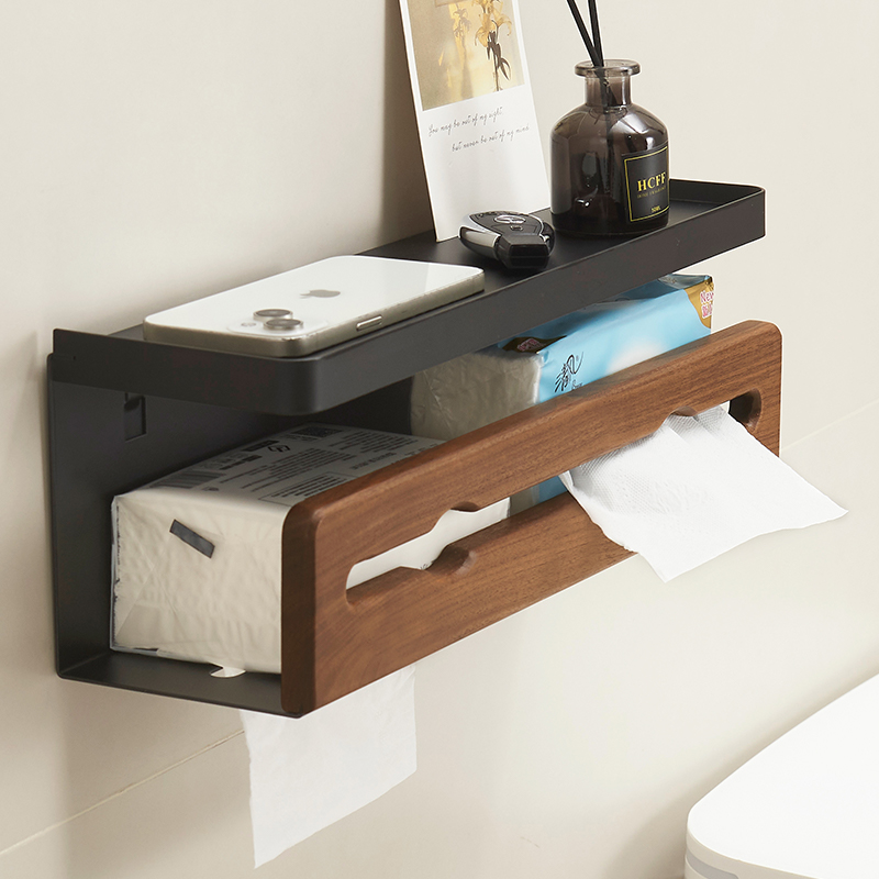 cmeo胡桃木化妆室卫生纸盒浴室厕所免打孔纸巾盒置物架卫生纸盒卷