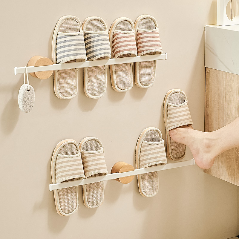 cmeo白色免打孔鞋架壁挂式浴室卫生间省空间沥水门后拖鞋收纳神器