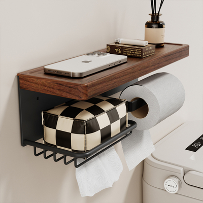 cmeo胡桃木化妆室卫生纸盒浴室厕所纸巾盒免打孔置物架卫生纸卫生