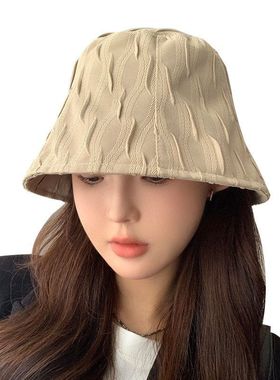 韩版百搭简约新款女高级感帽脸盆秋冬季8289遮水桶帽子褶皱渔夫帽