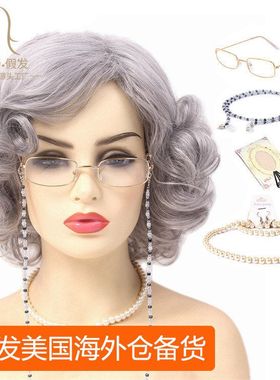 老爷爷oldlywcos装扮假发ad圣诞节灰色套装假发igkit老奶奶万圣节