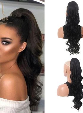 卷发式rai马尾t黑色高欧美ponyai马尾dr隐形stringh假发抽绳awl