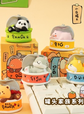 原创罐头萌宠熊猫水豚树脂公仔车载摆件家居办公桌装饰礼品