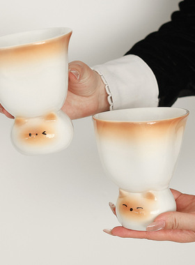 【跨境】暹罗猫可爱小猫陶瓷杯高颜值情侣水杯创意生日礼物手握杯