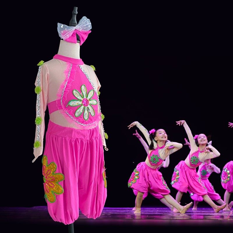 小荷风采麻花辫儿童舞蹈演出服中国梦福娃元旦喜庆民族舞表演服装