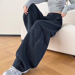 工装镰刀牛仔裤女辣妹个性今年流行2025冬季加绒加厚宽松弯刀裤子