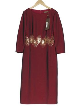 慕天姿精选品牌女装高端时尚气质百搭酒红色连衣裙慕天姿A3-17352