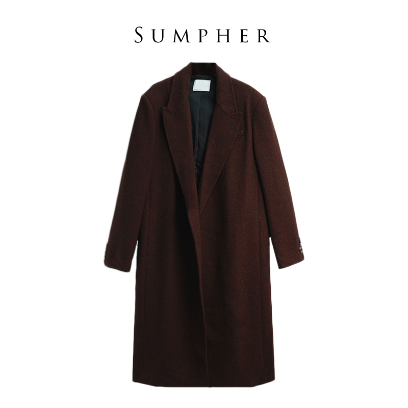 AM品牌冬折扣时尚百搭高端气质中长款百搭枣红大衣-10800